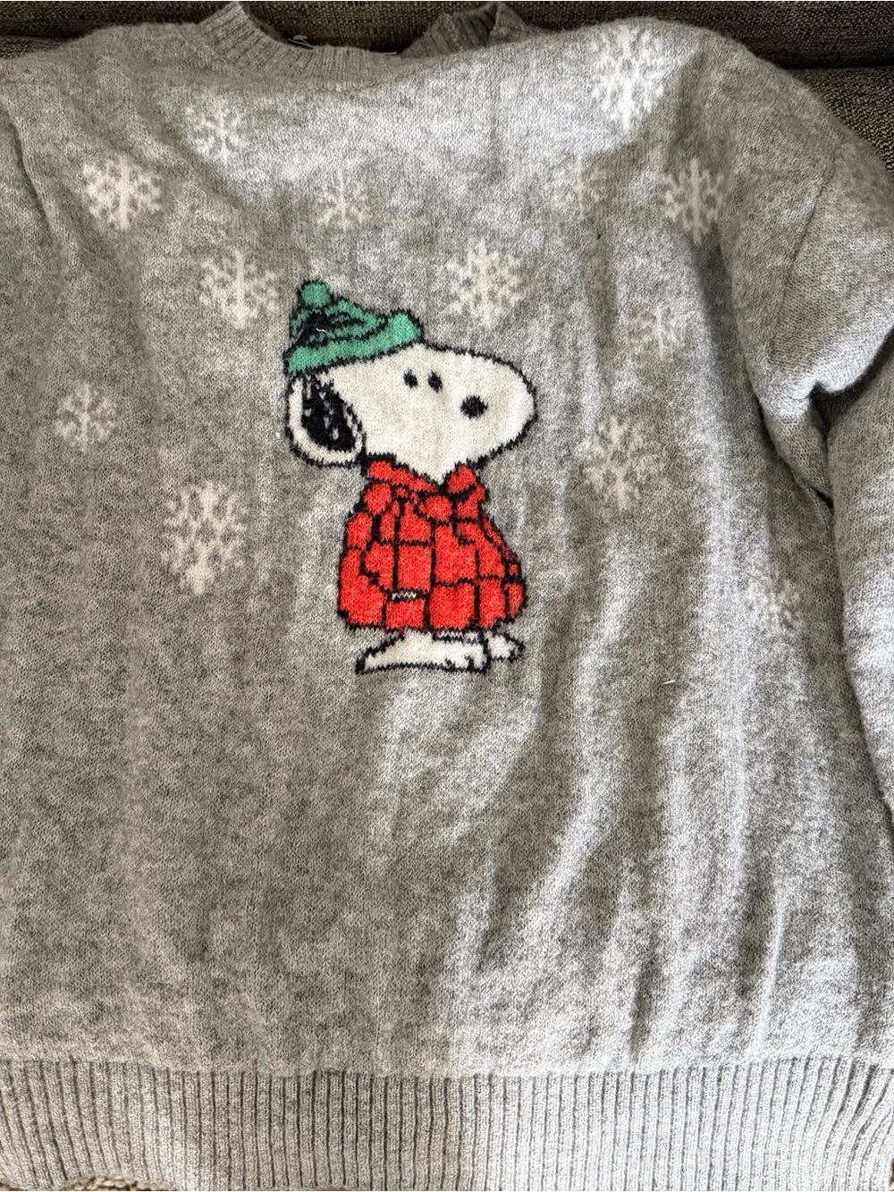 American Eagle Outfitters Gray Snoopy in a Puffer Knit Sweater